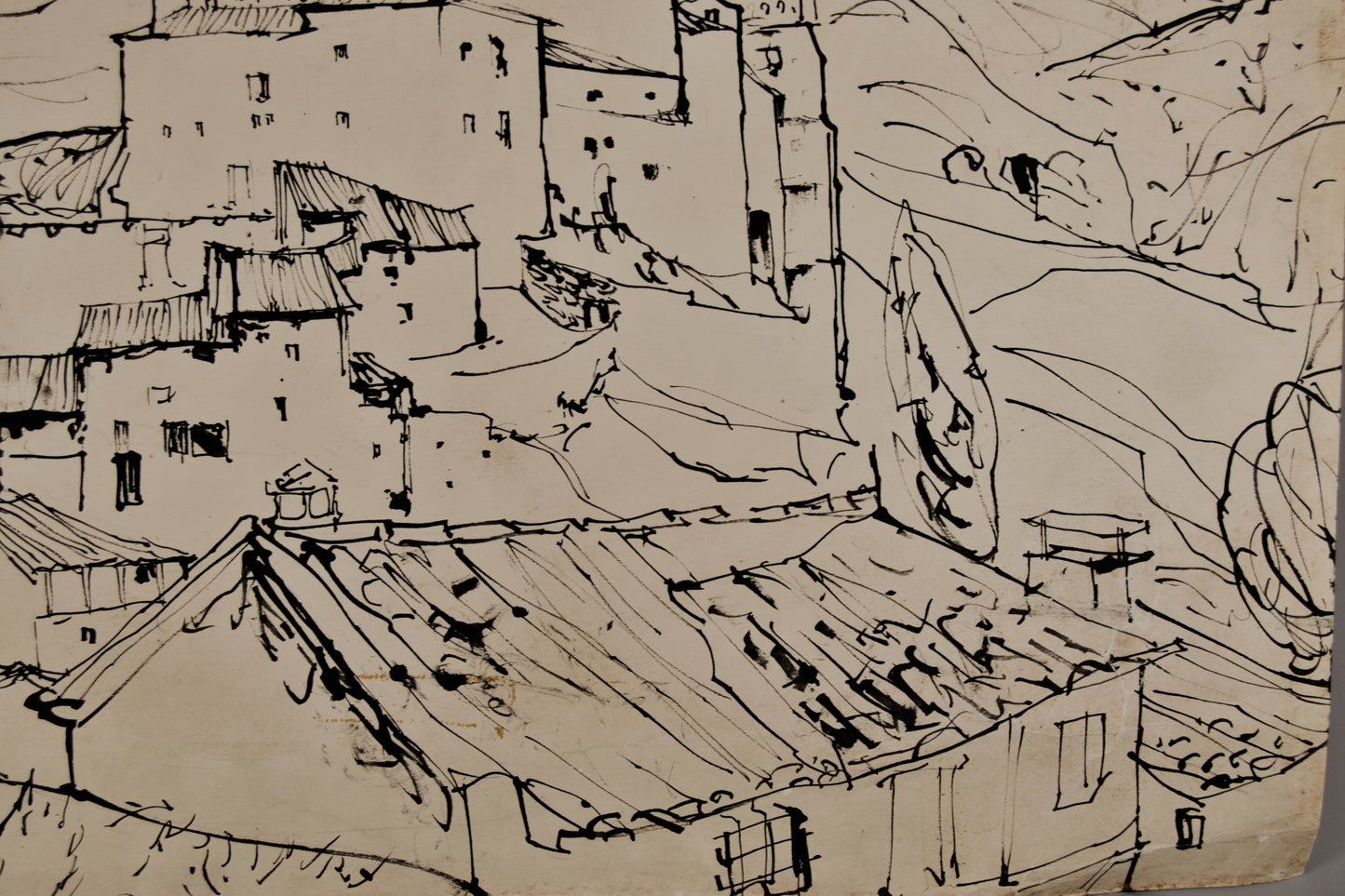 Morató Aragonés | Skyline Rural (Pueblo Escalonado) | Dibujo Original a Tinta