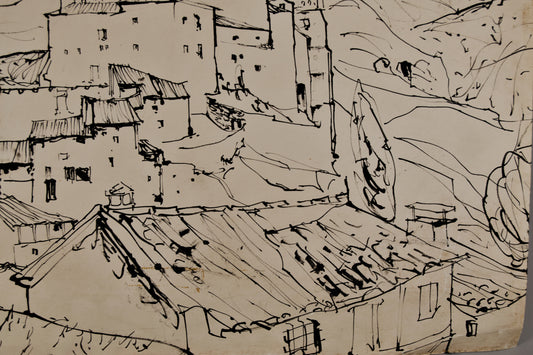 Morató Aragonés | Skyline Rural (Pueblo Escalonado) | Dibujo Original a Tinta