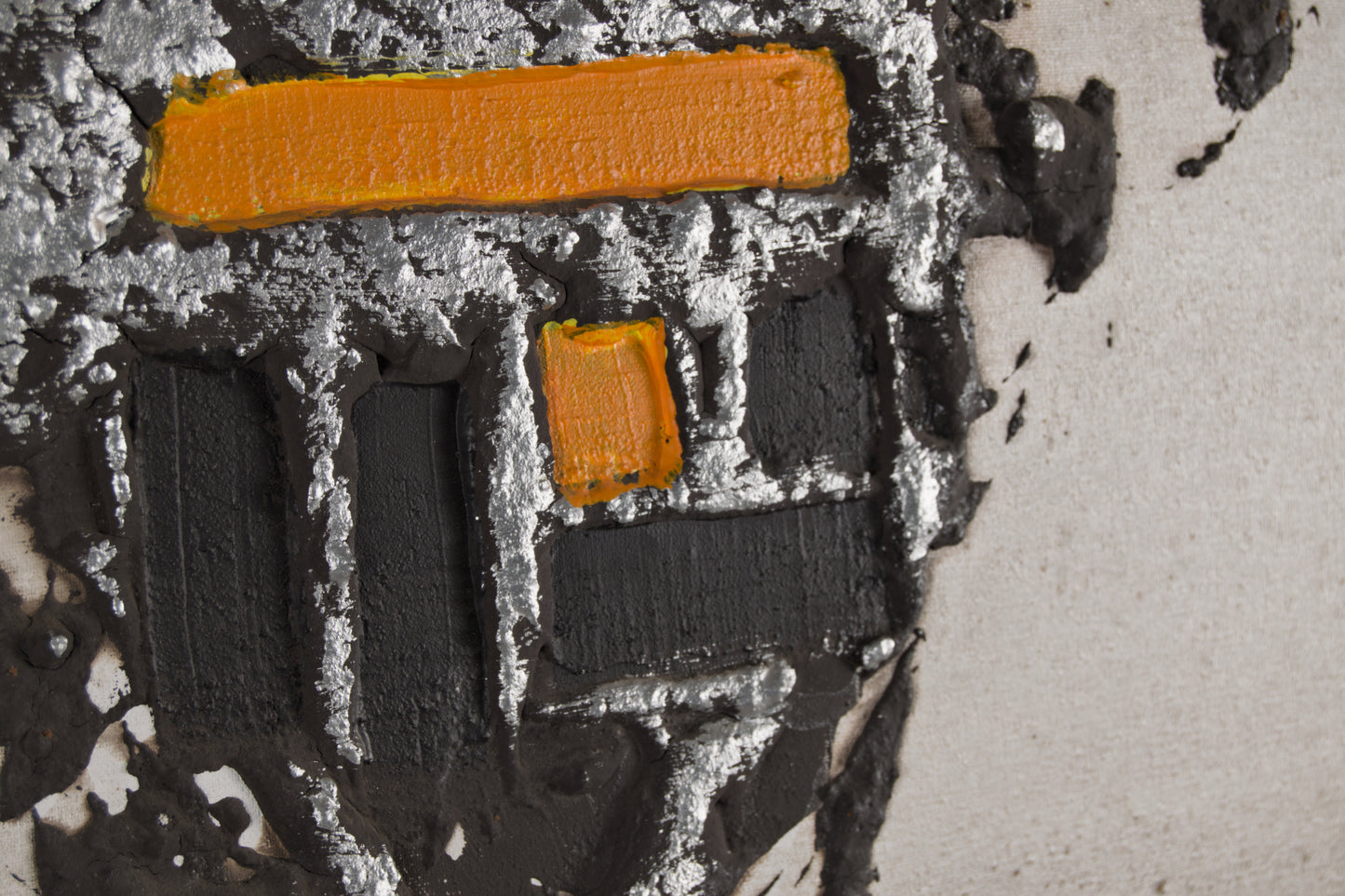 J. Grau Ribero | Abstracción Matérica con Plata y Naranja | Técnica Mixta