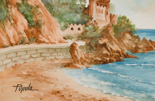 PIJIULA | VISTA DEL CASTELL D'EN PLAJA (LLORET) | ACUARELA ORIGINAL | PAISAJISMO CATALÁN