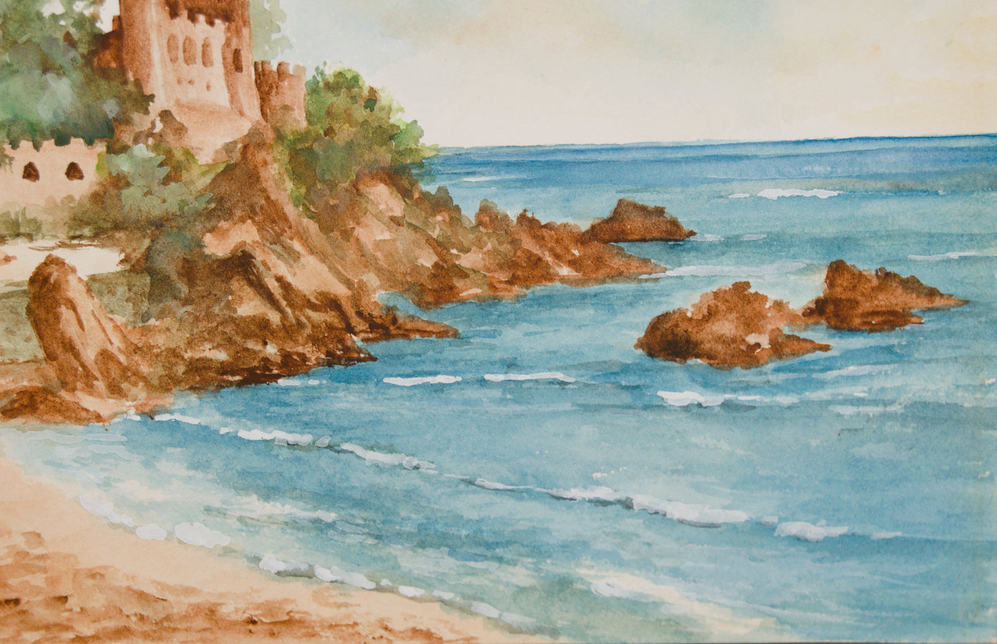 PIJIULA | VISTA DEL CASTELL D'EN PLAJA (LLORET) | ACUARELA ORIGINAL | PAISAJISMO CATALÁN