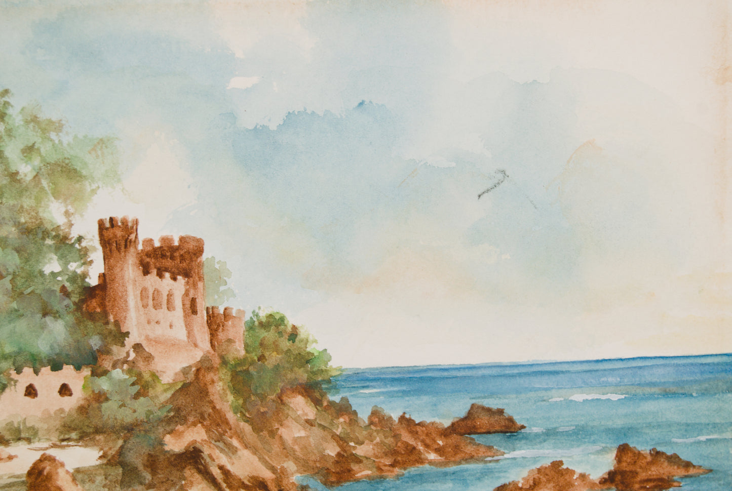 PIJIULA | VISTA DEL CASTELL D'EN PLAJA (LLORET) | ACUARELA ORIGINAL | PAISAJISMO CATALÁN