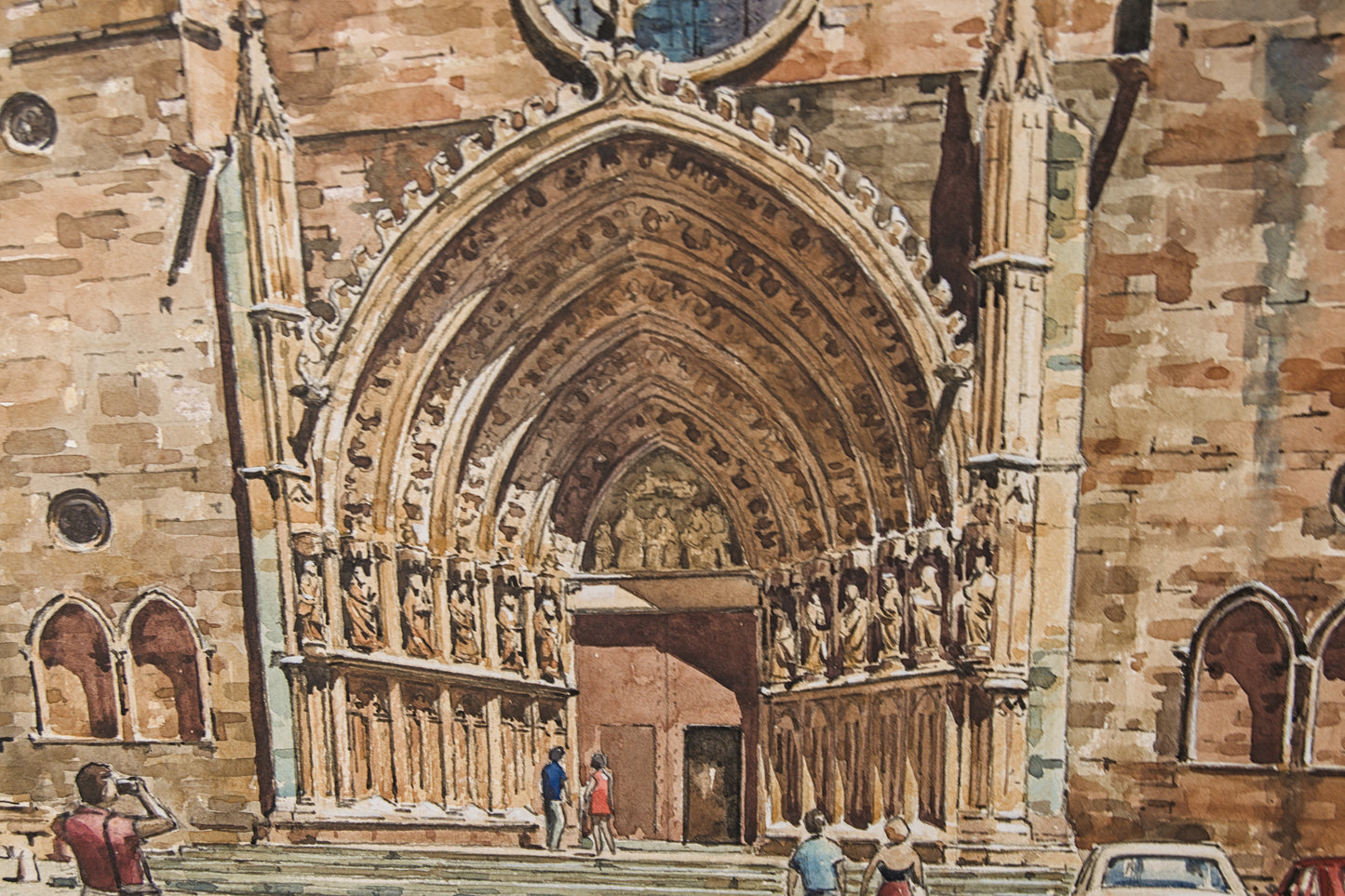 J. RIBOT LLUPIÁ | FACHADA MONUMENTAL (AÑOS 70) | PAISAJE URBANO | ACUARELA ORIGINAL