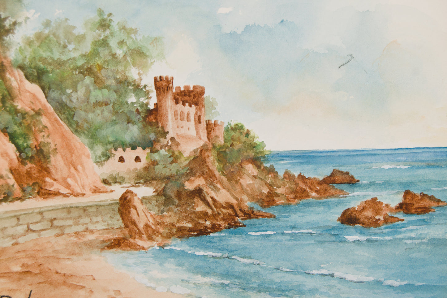 PIJIULA | VISTA DEL CASTELL D'EN PLAJA (LLORET) | ACUARELA ORIGINAL | PAISAJISMO CATALÁN