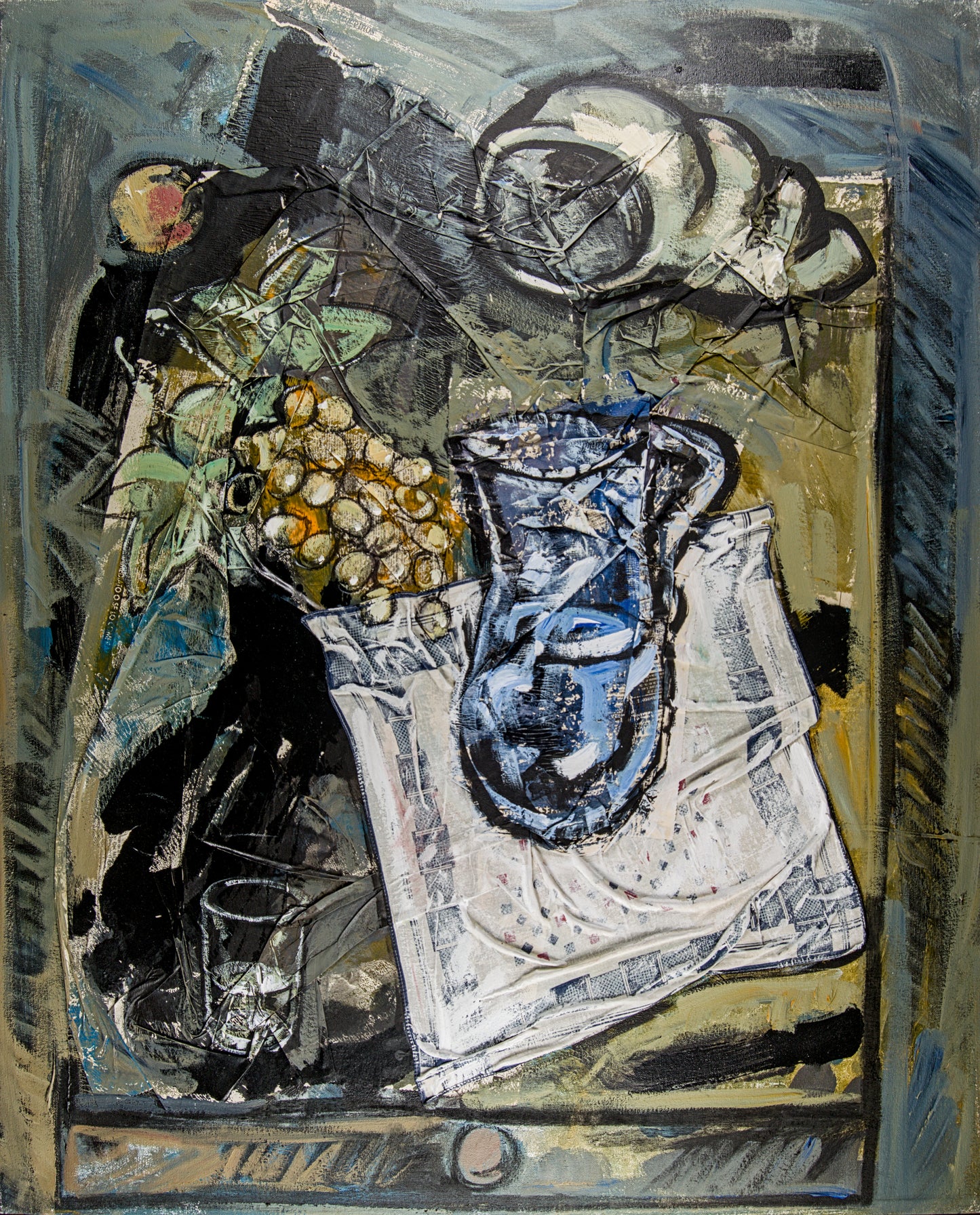 Manel Pujol Baladas | "Mantel y jarrón" | Mixta y Collage sobre Lienzo (1992) | Colección de 18 Obras Certificadas