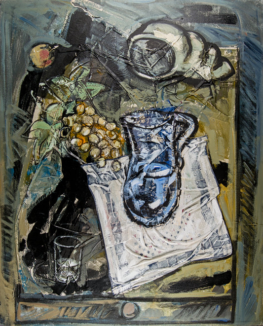 Manel Pujol Baladas | "Mantel y jarrón" | Mixta y Collage sobre Lienzo (1992) | Colección de 18 Obras Certificadas