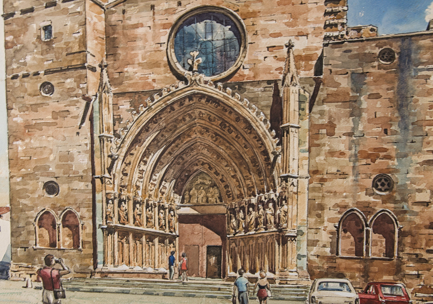 J. RIBOT LLUPIÁ | FACHADA MONUMENTAL (AÑOS 70) | PAISAJE URBANO | ACUARELA ORIGINAL