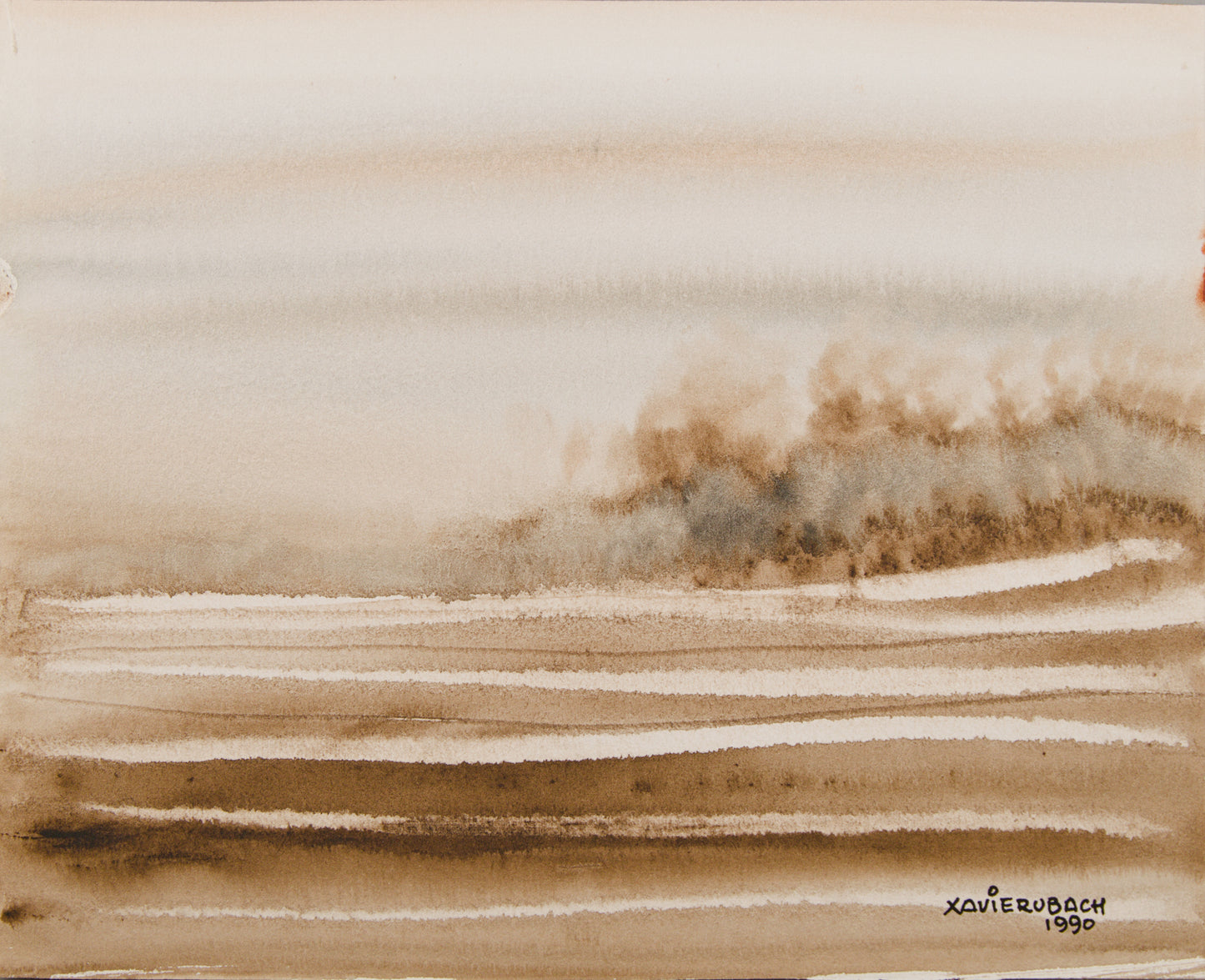 XAVIER UBACH | PAISAJE EN SEPIA (1990) | ACUARELA ORIGINAL | ABSTRACCIÓN LÍRICA