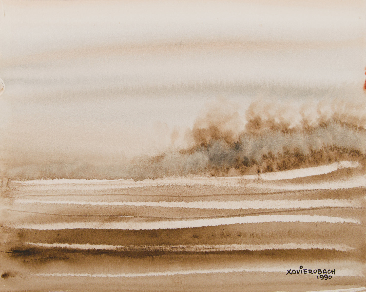 XAVIER UBACH | PAISAJE EN SEPIA (1990) | ACUARELA ORIGINAL | ABSTRACCIÓN LÍRICA