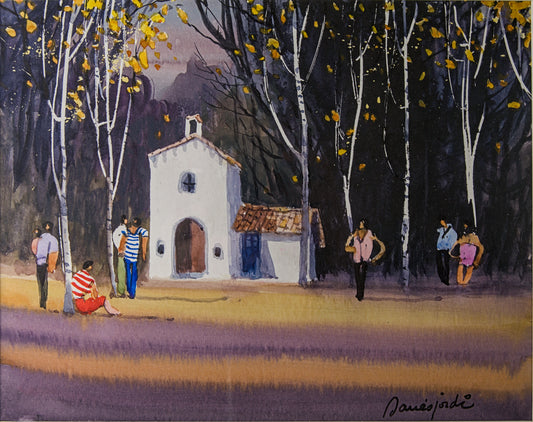 JORDI DANÉS | REUNIÓN EN LA ERMITA | ESCUELA DE OLOT CONTEMPORÁNEA | ACRÍLICO ORIGINAL