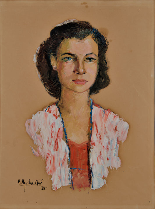 RAMÓN AGUILAR MORÉ: FEMALE PORTRAIT (1950) | ORIGINAL DRAWING FROM THE PERIOD