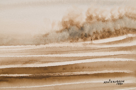XAVIER UBACH | PAISAJE EN SEPIA (1990) | ACUARELA ORIGINAL | ABSTRACCIÓN LÍRICA