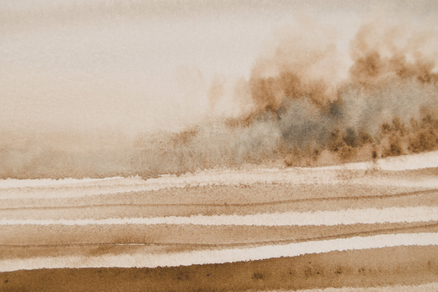 XAVIER UBACH | PAISAJE EN SEPIA (1990) | ACUARELA ORIGINAL | ABSTRACCIÓN LÍRICA