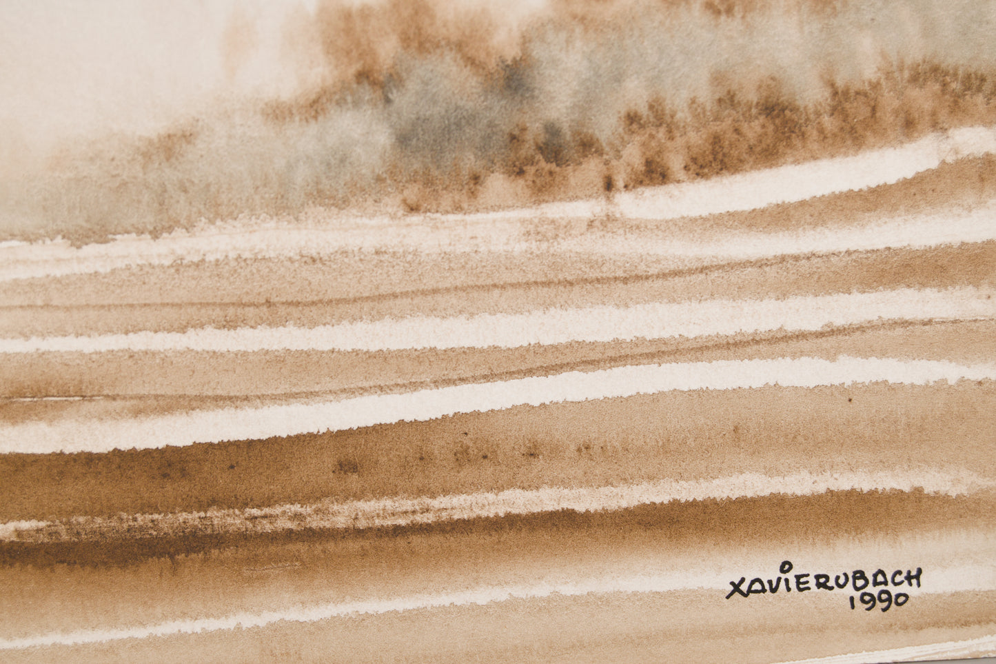 XAVIER UBACH | PAISAJE EN SEPIA (1990) | ACUARELA ORIGINAL | ABSTRACCIÓN LÍRICA