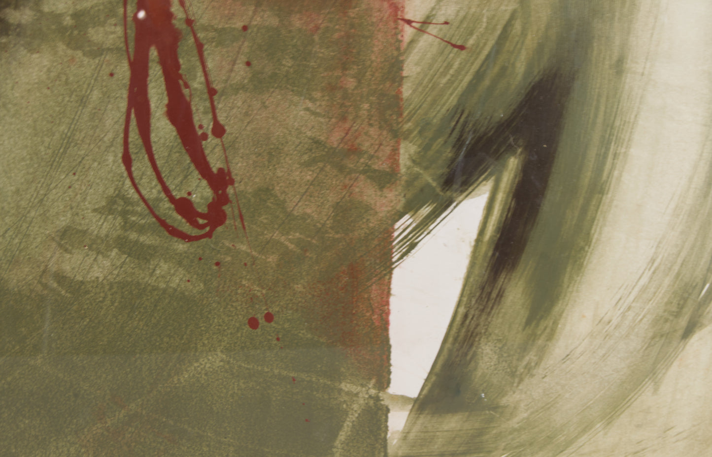 ISABEL DARTIGUELONGUE | CHROMATISCHE SPANNUNG IN ROT UND OLIV | GESTISCHE ABSTRAKTION | ACRYL AUF KARTON