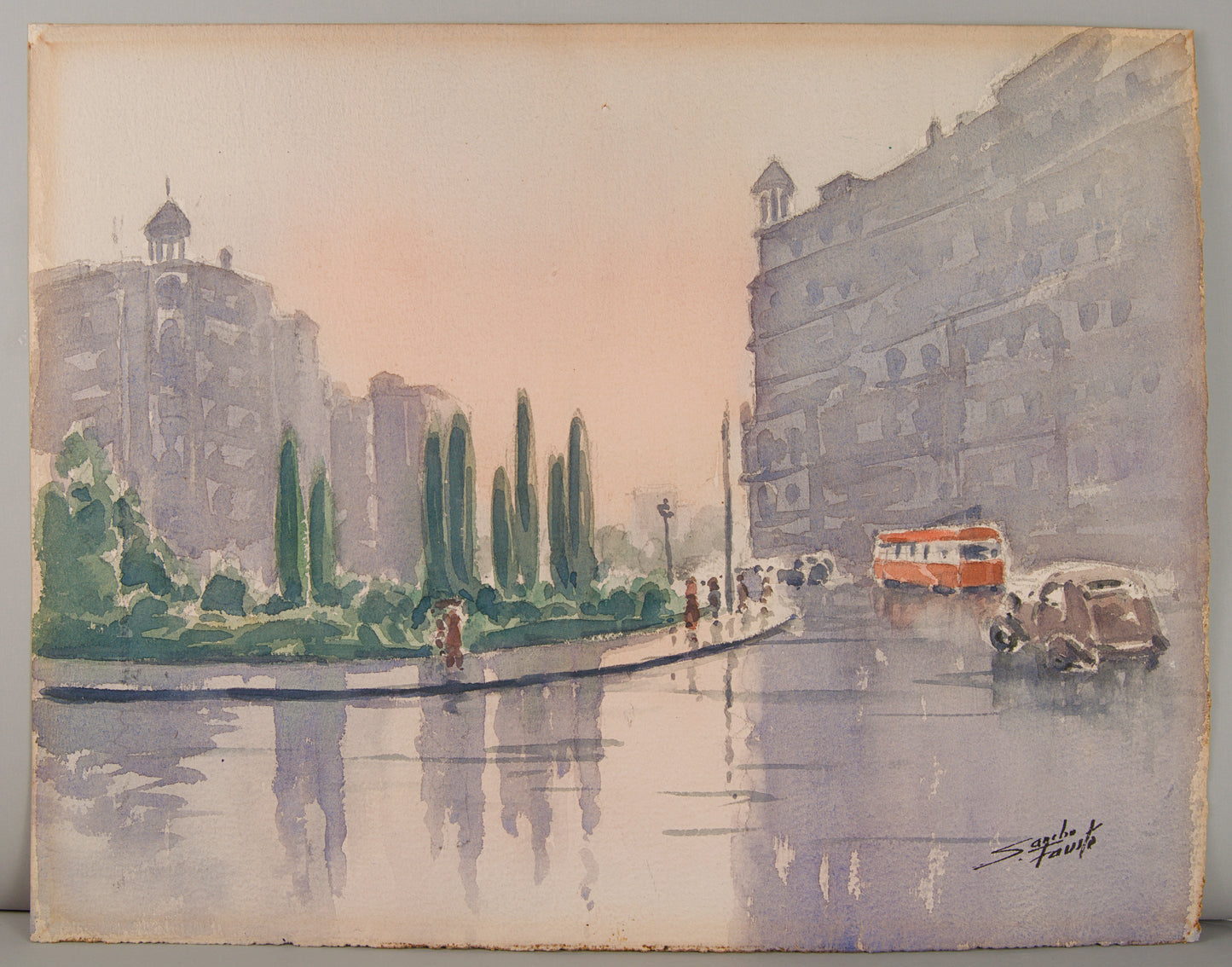 PEDRO SANCHO FAUSTE | ESCENA URBANA: PERSPECTIVA ATMOSFÉRICA | ACUARELA SOBRE PAPEL GUARRO