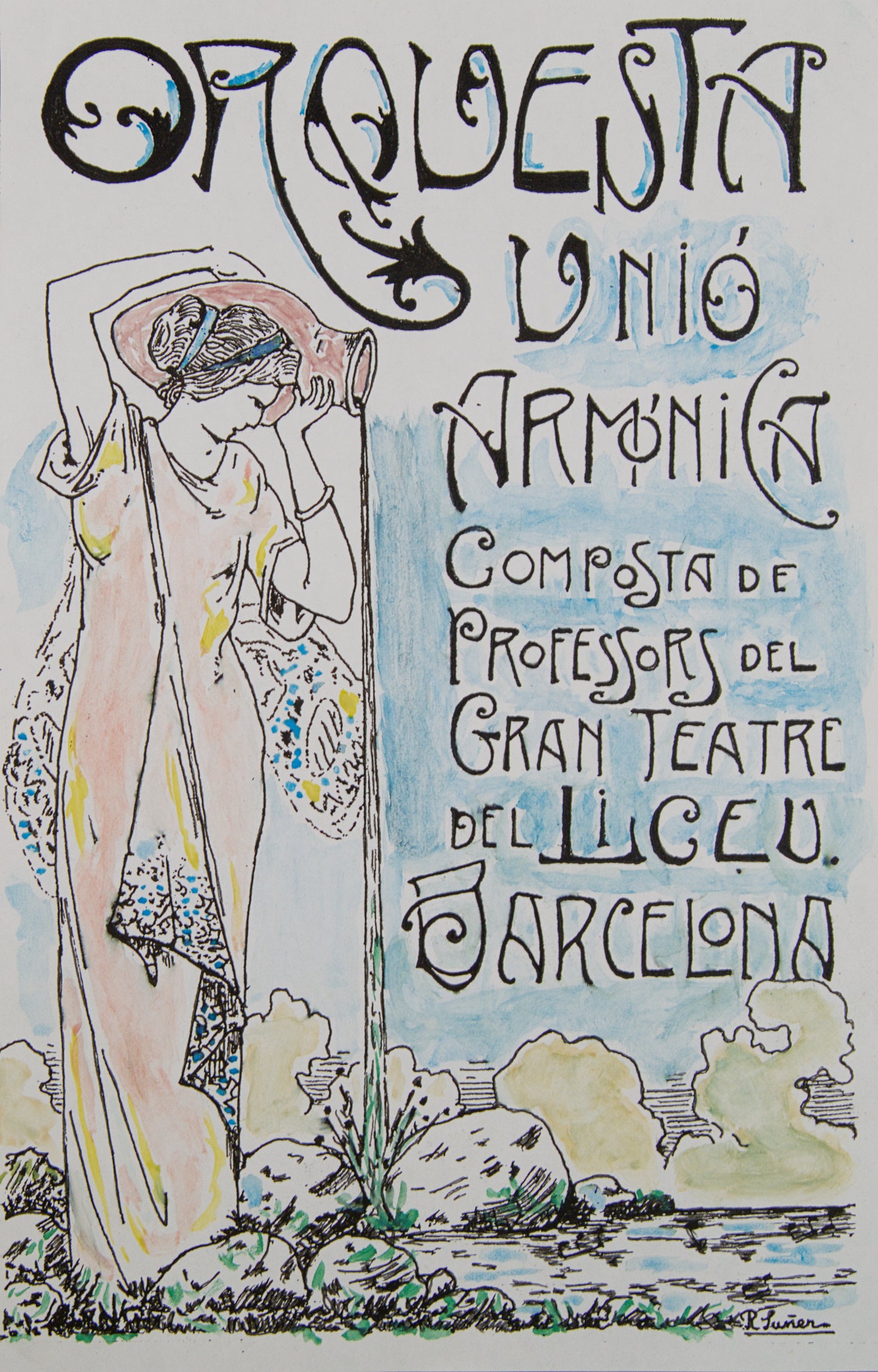 RAMON SUNYER | ORQUESTA UNIÓ ARMÒNICA (LICEU) | BOCETO ORIGINAL | MODERNISMO CATALÁN