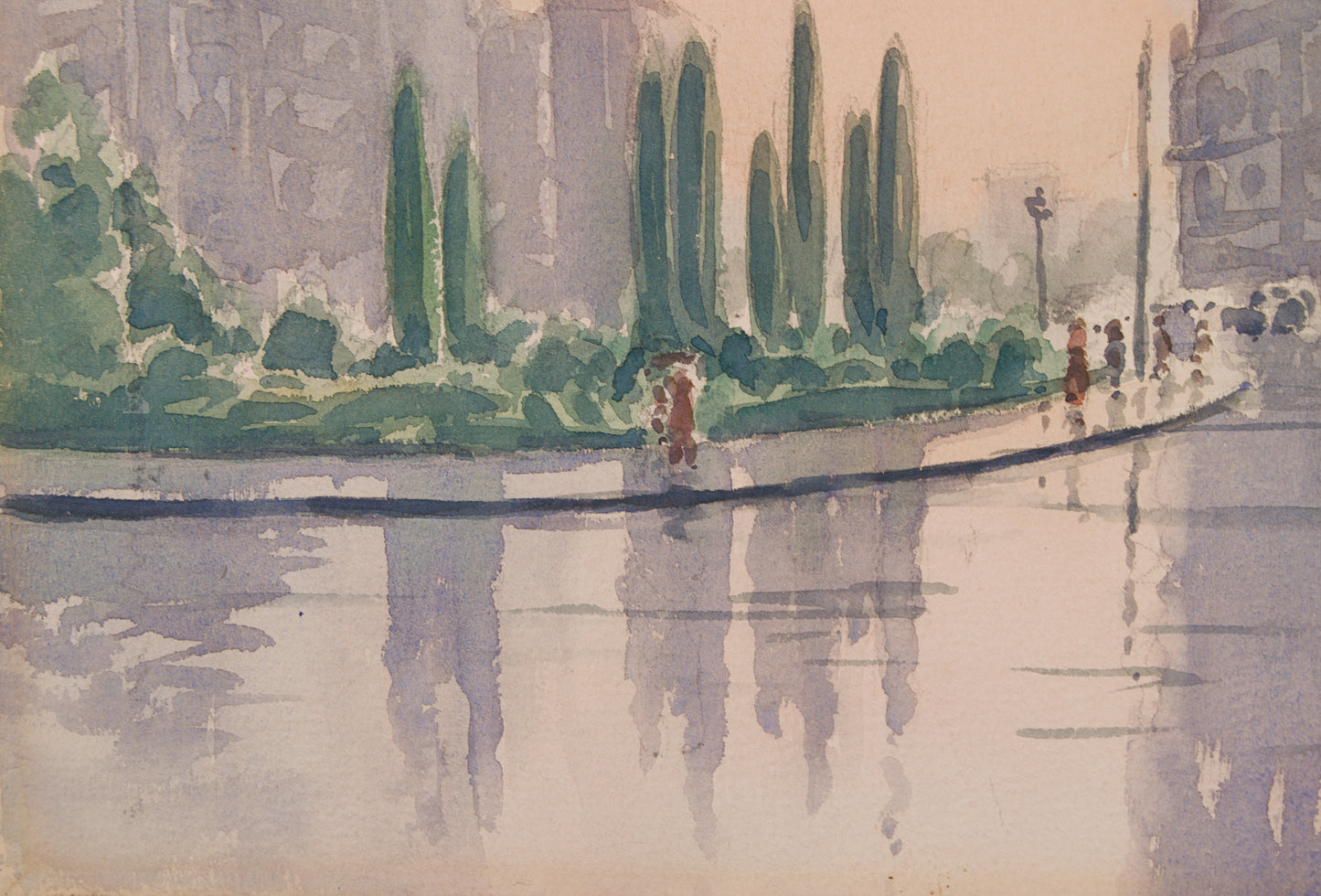PEDRO SANCHO FAUSTE | ESCENA URBANA: PERSPECTIVA ATMOSFÉRICA | ACUARELA SOBRE PAPEL GUARRO