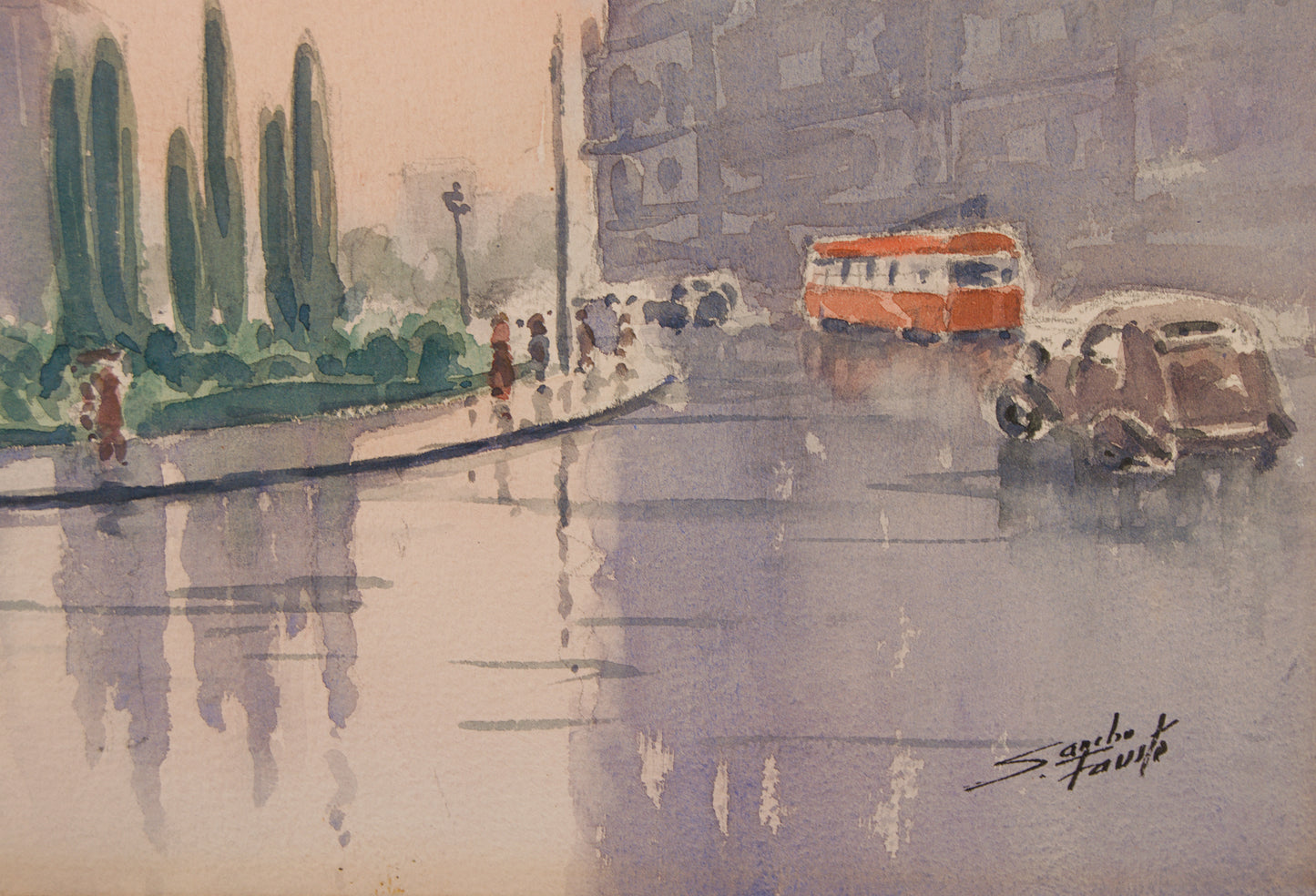 PEDRO SANCHO FAUSTE | ESCENA URBANA: PERSPECTIVA ATMOSFÉRICA | ACUARELA SOBRE PAPEL GUARRO