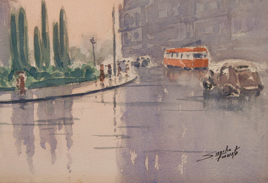 PEDRO SANCHO FAUSTE | ESCENA URBANA: PERSPECTIVA ATMOSFÉRICA | ACUARELA SOBRE PAPEL GUARRO