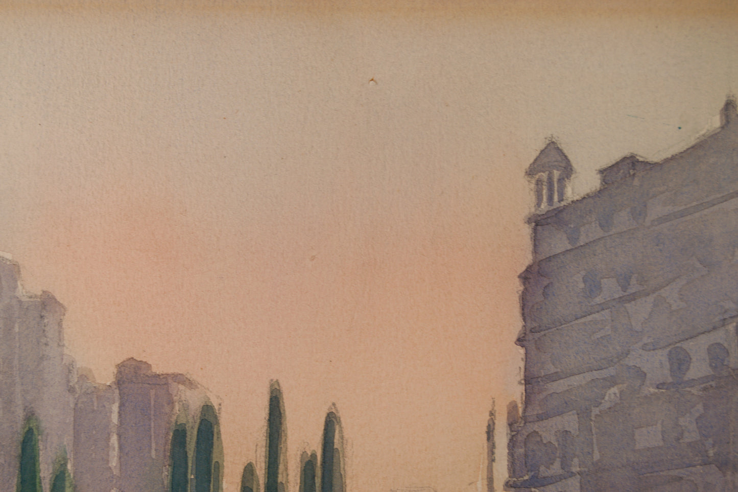 PEDRO SANCHO FAUSTE | ESCENA URBANA: PERSPECTIVA ATMOSFÉRICA | ACUARELA SOBRE PAPEL GUARRO