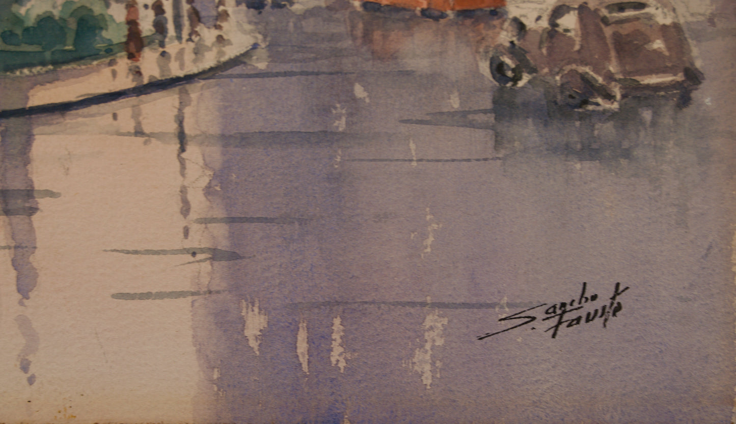 PEDRO SANCHO FAUSTE | ESCENA URBANA: PERSPECTIVA ATMOSFÉRICA | ACUARELA SOBRE PAPEL GUARRO