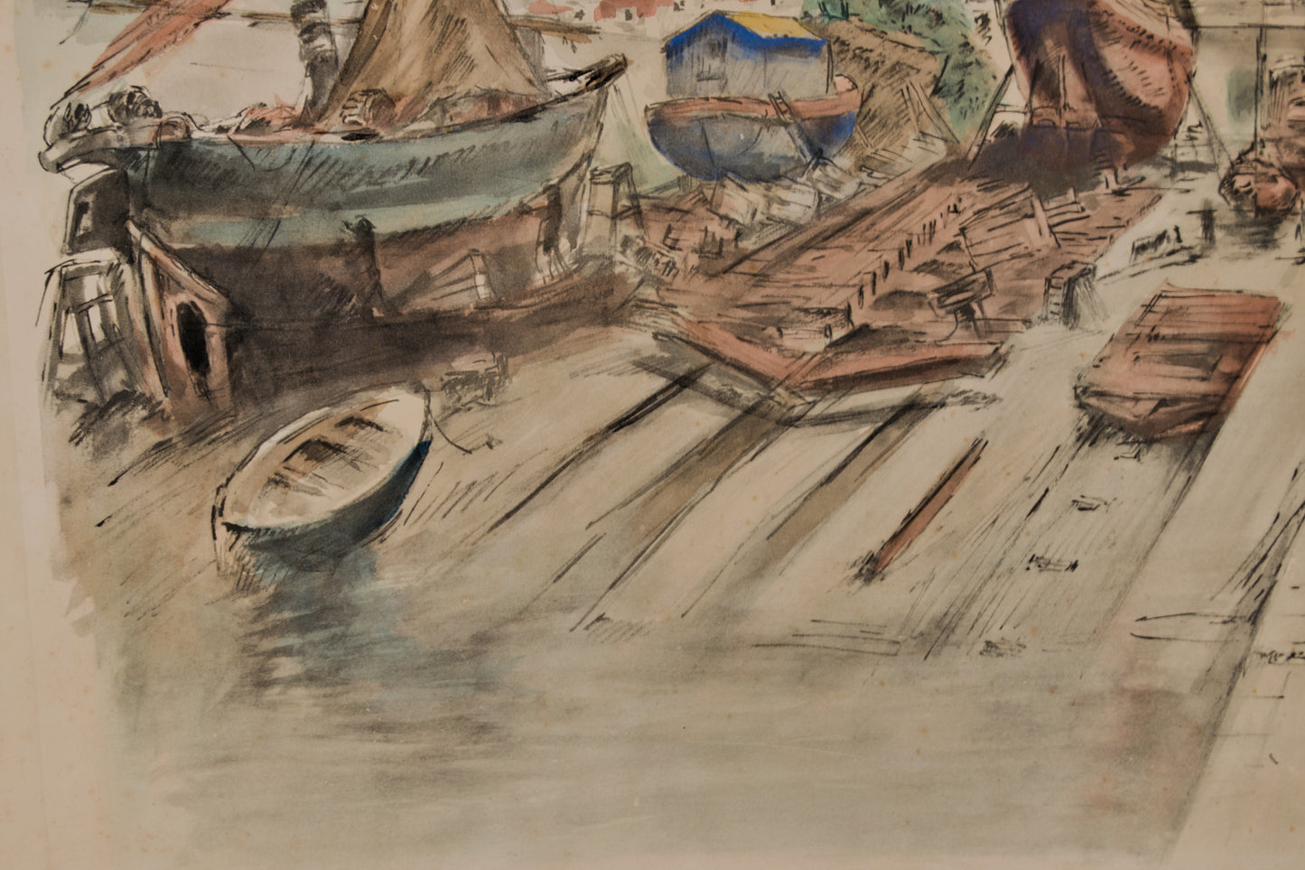 F. Marsà | Astillero y Barcos en Dique Seco | Aguafuerte y Aguatinta Original