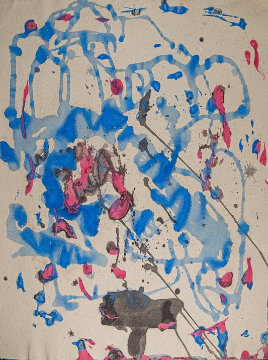 FRAN LOK | ABSTRACCIÓN GESTUAL (1968) | AZUL Y MAGENTA | ACUARELA ORIGINAL