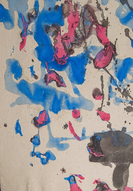 FRAN LOK | ABSTRACCIÓN GESTUAL (1968) | AZUL Y MAGENTA | ACUARELA ORIGINAL