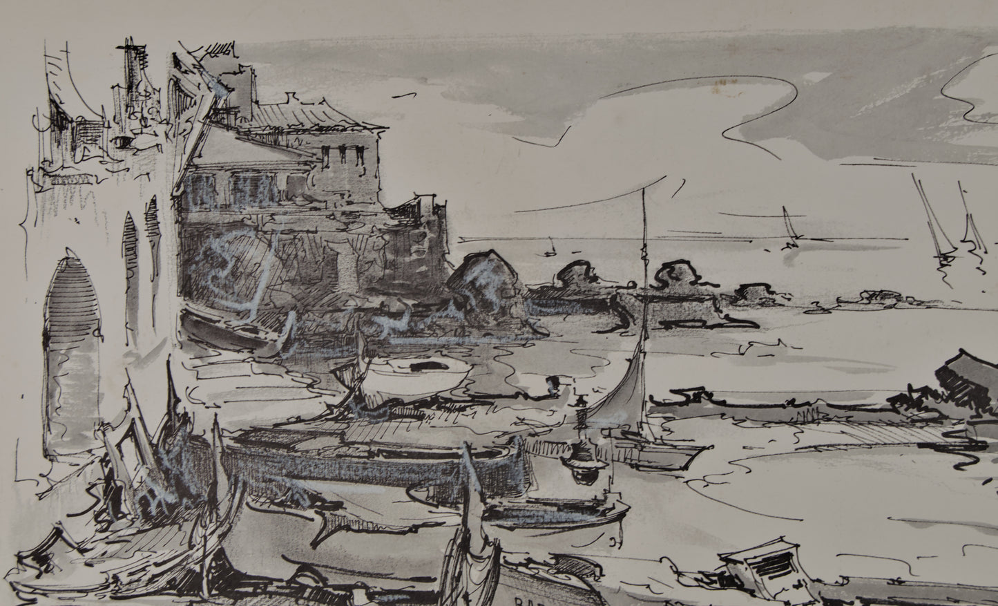 Joan Sarquella | Barcas en el Varadero (Costa Brava) | Litografía Original P/A