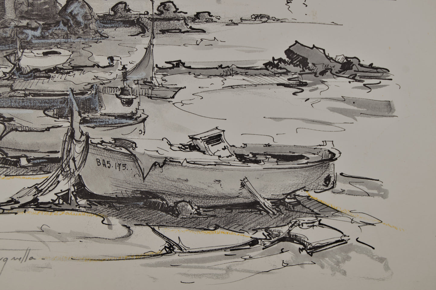 Joan Sarquella | Barcas en el Varadero (Costa Brava) | Litografía Original P/A