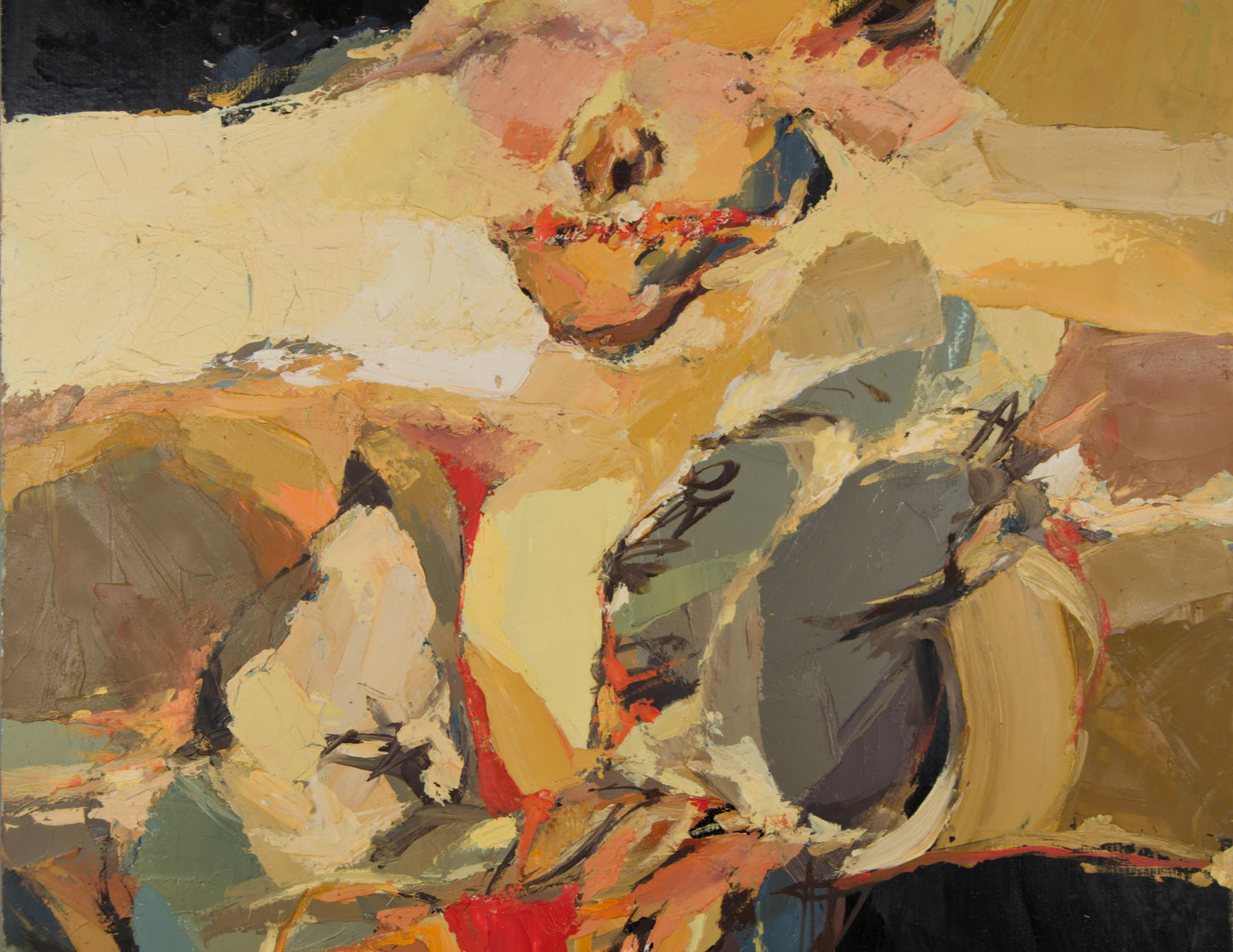 JOSÉ MANUEL LEGAZPI | MATERIEKOMPOSITION IN ROT UND OCKER | ABSTRAKTER EXPRESSIONISMUS | ACRYL AUF PANEL