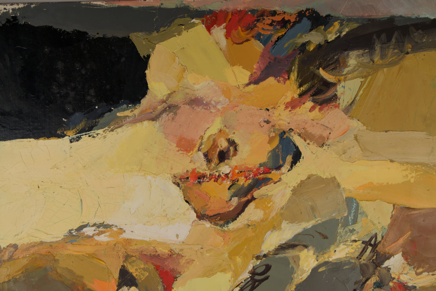 JOSÉ MANUEL LEGAZPI | MATERIEKOMPOSITION IN ROT UND OCKER | ABSTRAKTER EXPRESSIONISMUS | ACRYL AUF PANEL