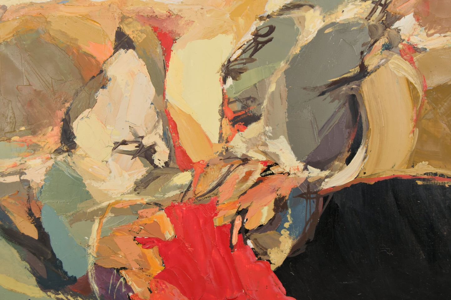 JOSÉ MANUEL LEGAZPI | MATERIEKOMPOSITION IN ROT UND OCKER | ABSTRAKTER EXPRESSIONISMUS | ACRYL AUF PANEL