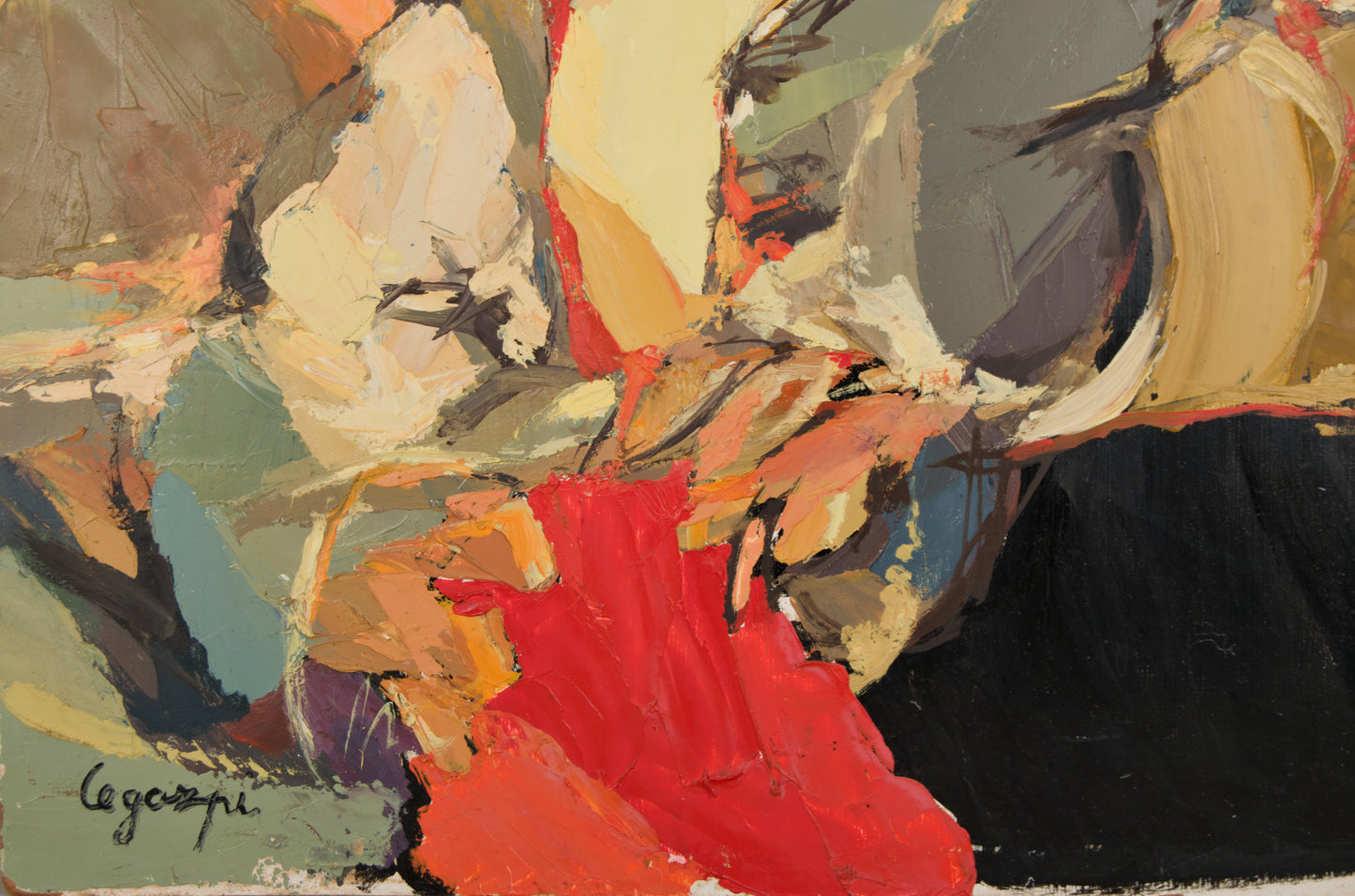 JOSÉ MANUEL LEGAZPI | MATERIEKOMPOSITION IN ROT UND OCKER | ABSTRAKTER EXPRESSIONISMUS | ACRYL AUF PANEL