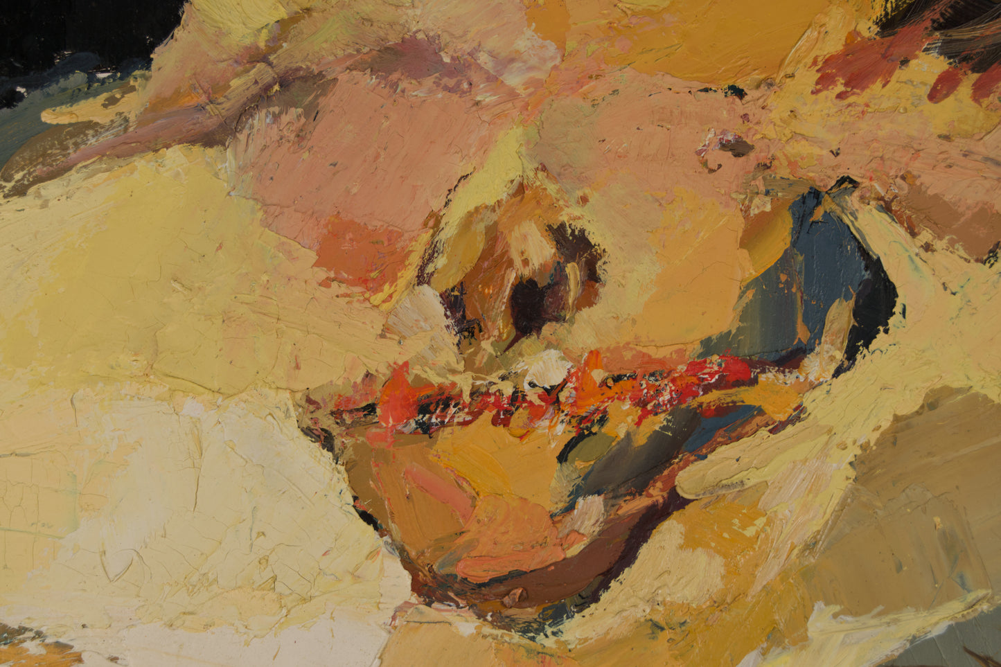 JOSÉ MANUEL LEGAZPI | MATERIEKOMPOSITION IN ROT UND OCKER | ABSTRAKTER EXPRESSIONISMUS | ACRYL AUF PANEL