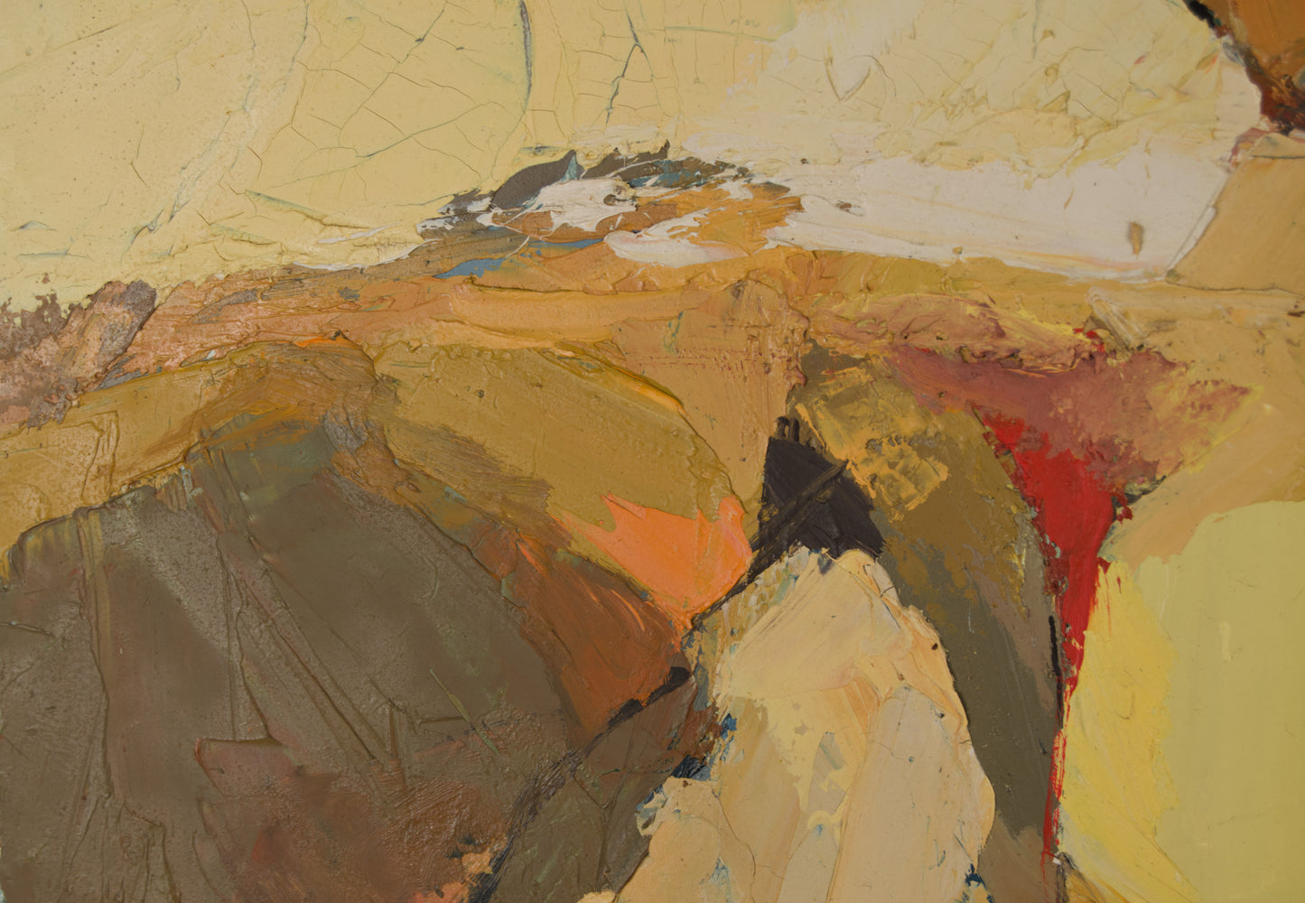 JOSÉ MANUEL LEGAZPI | MATERIEKOMPOSITION IN ROT UND OCKER | ABSTRAKTER EXPRESSIONISMUS | ACRYL AUF PANEL