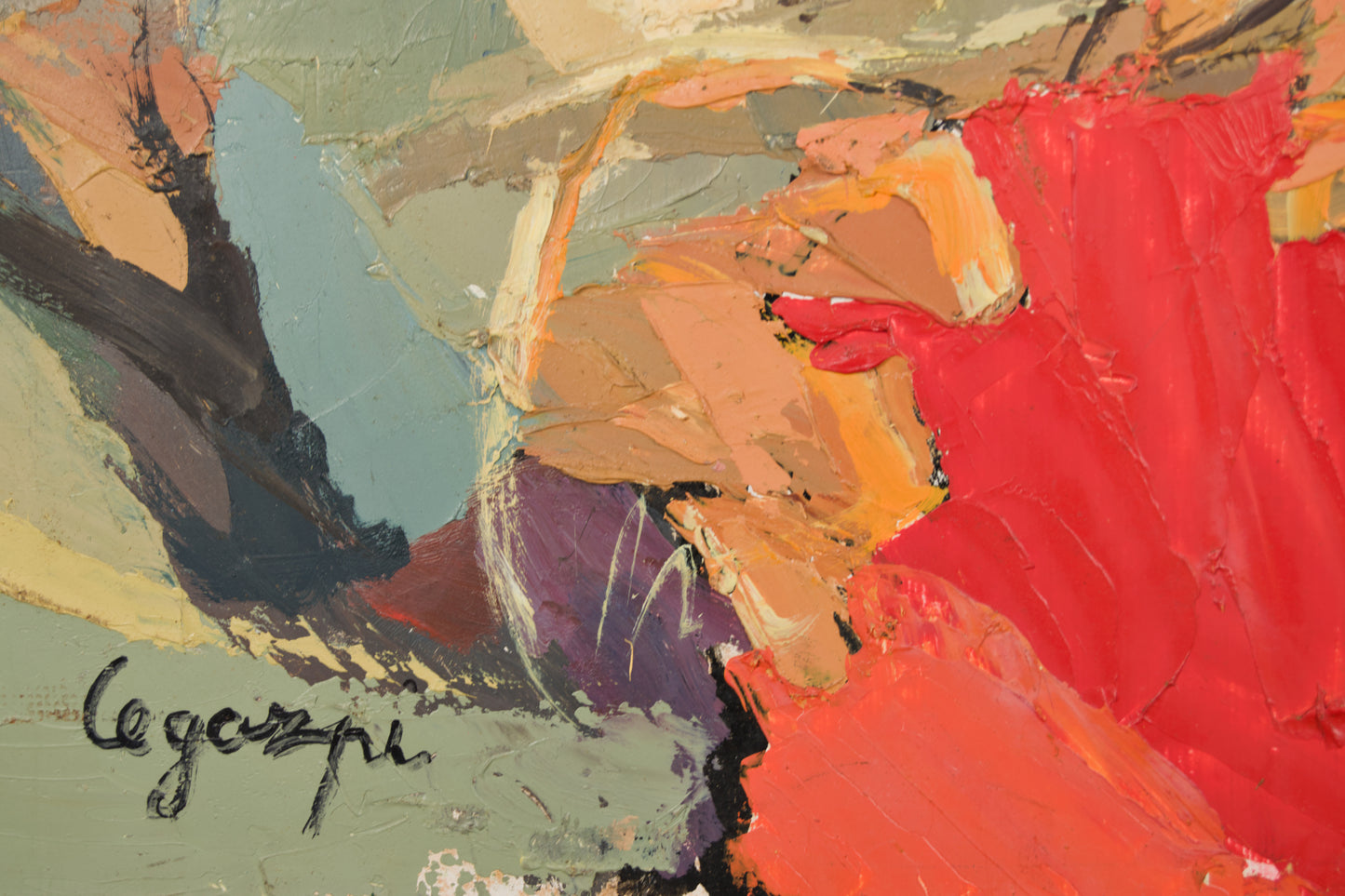 JOSÉ MANUEL LEGAZPI | MATERIEKOMPOSITION IN ROT UND OCKER | ABSTRAKTER EXPRESSIONISMUS | ACRYL AUF PANEL