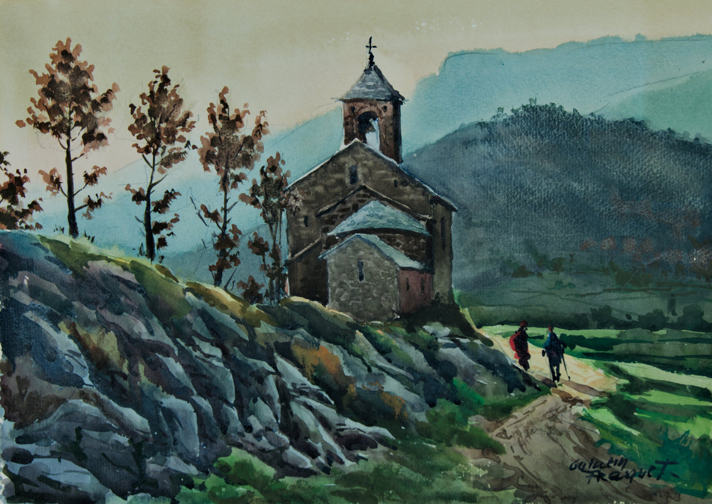 Guillem Fresquet | Paisaje Románico (Camino a la Ermita) | Acuarela Original sobre Papel