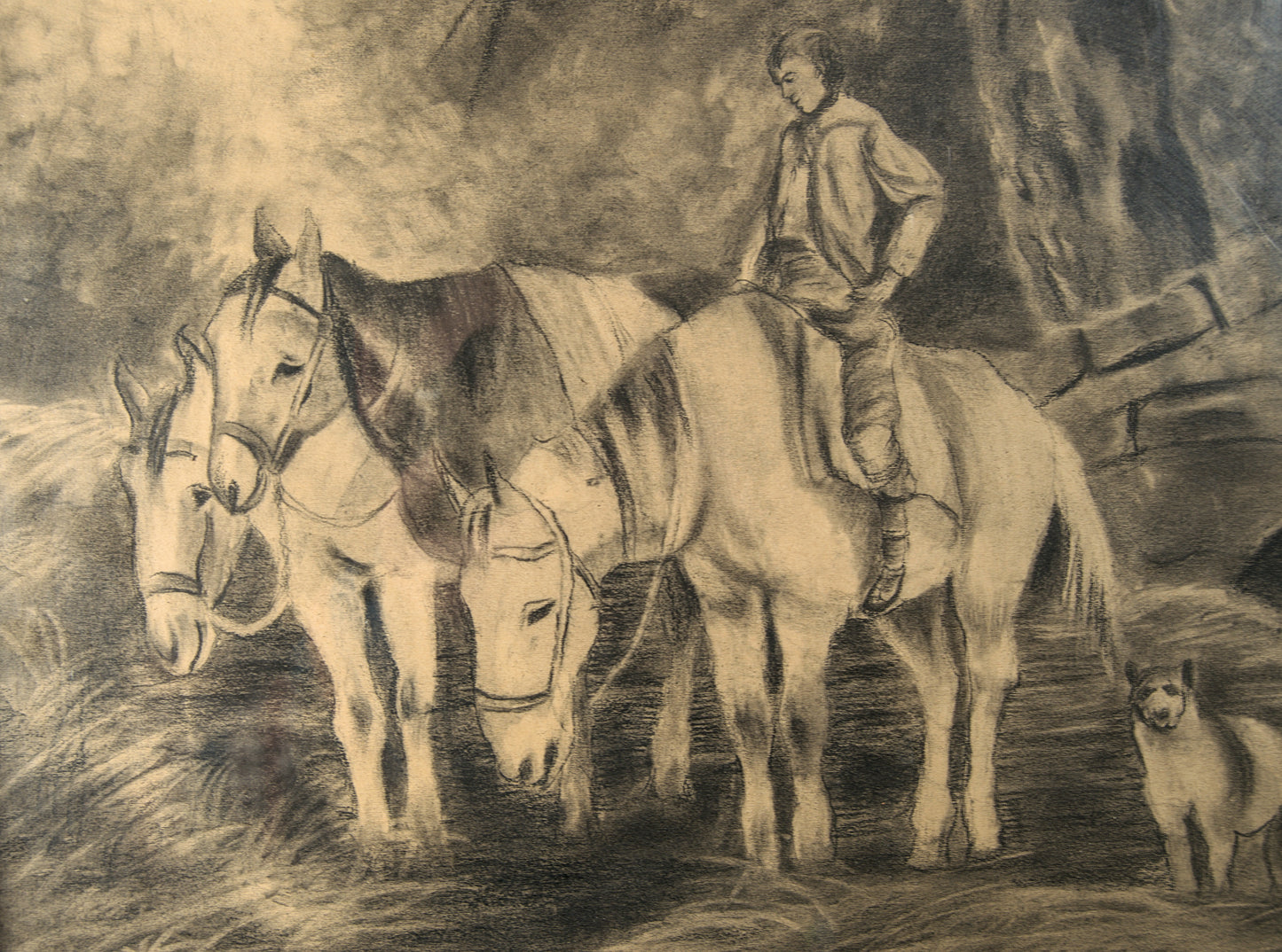 Atribuido a Celestí Galcerán i Carrer | Paisaje Pastoral de Gran Formato | Dibujo Museístico a Carboncillo