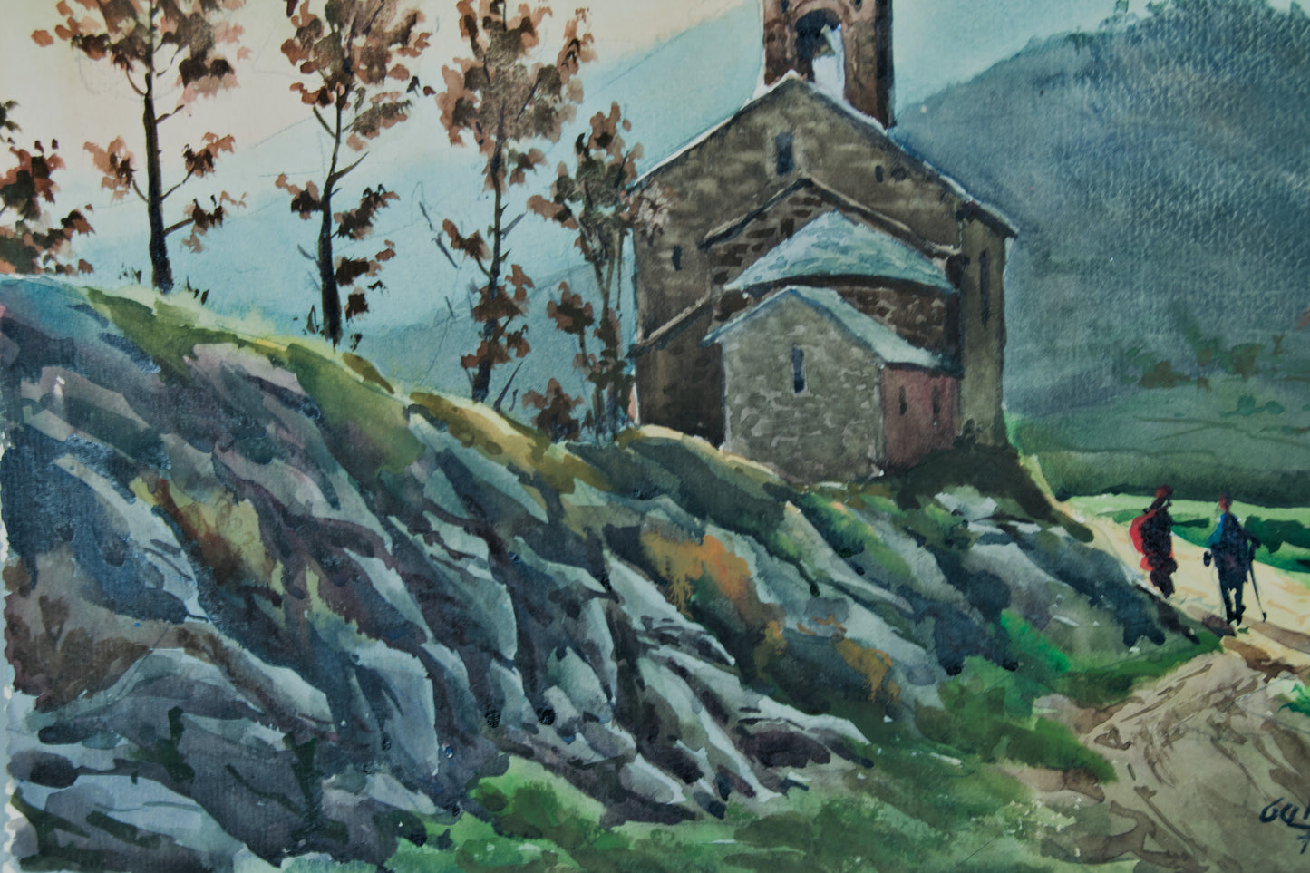 Guillem Fresquet | Paisaje Románico (Camino a la Ermita) | Acuarela Original sobre Papel