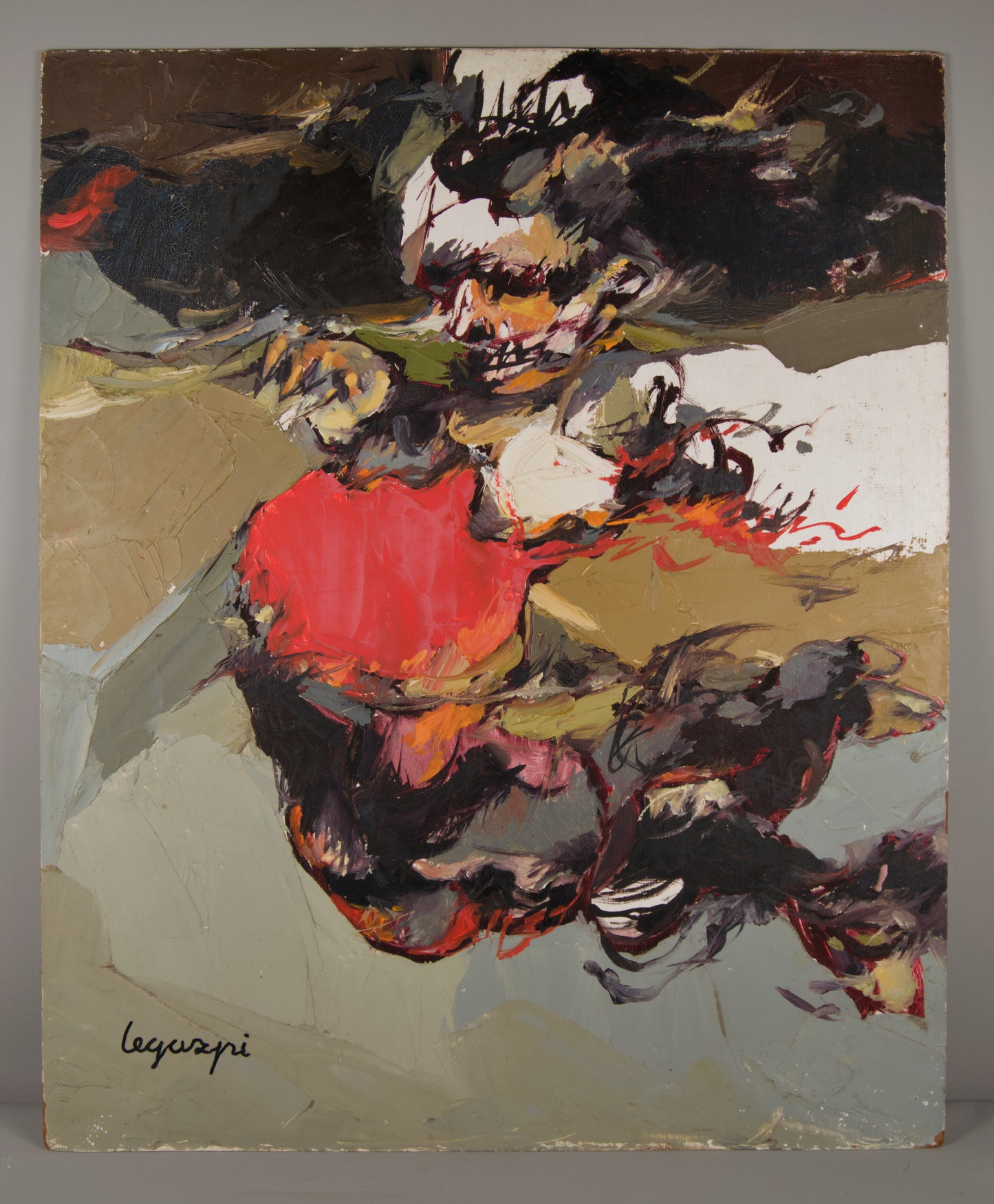 JOSÉ MANUEL LEGAZPI | ABSTRAKTE MATERIEKOMPOSITION IN GELB UND ROT | INFORMALISMUS | ACRYL AUF KARTON