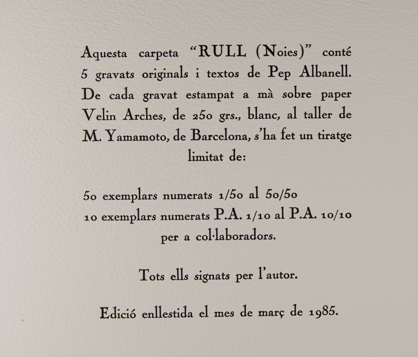 CARBONELL Y PEP ALBANELL | RULL (NOIES) | CARPETA COMPLETA (5 GRABADOS) | AGUAFUERTE ORIGINAL (39/50)
