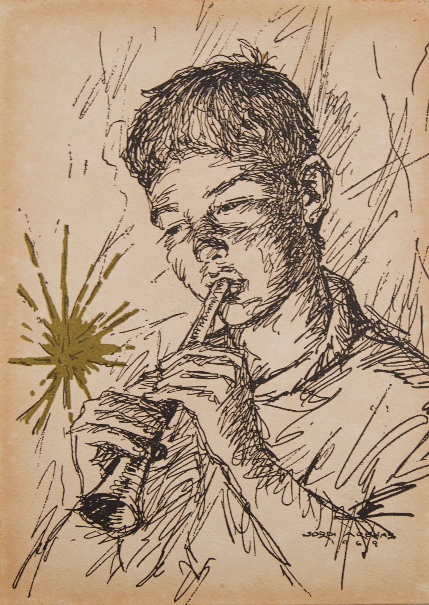 JORDI ARENAS | EL SONIDO DE LA LUZ (JOVEN MÚSICO) | TINTA ORIGINAL Y PIGMENTO | EXPRESIONISMO CATALÁN