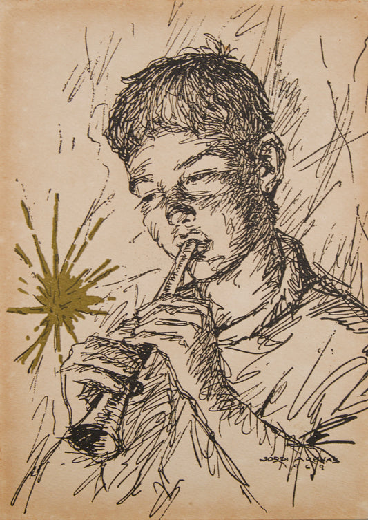 JORDI ARENAS | EL SONIDO DE LA LUZ (JOVEN MÚSICO) | TINTA ORIGINAL Y PIGMENTO | EXPRESIONISMO CATALÁN