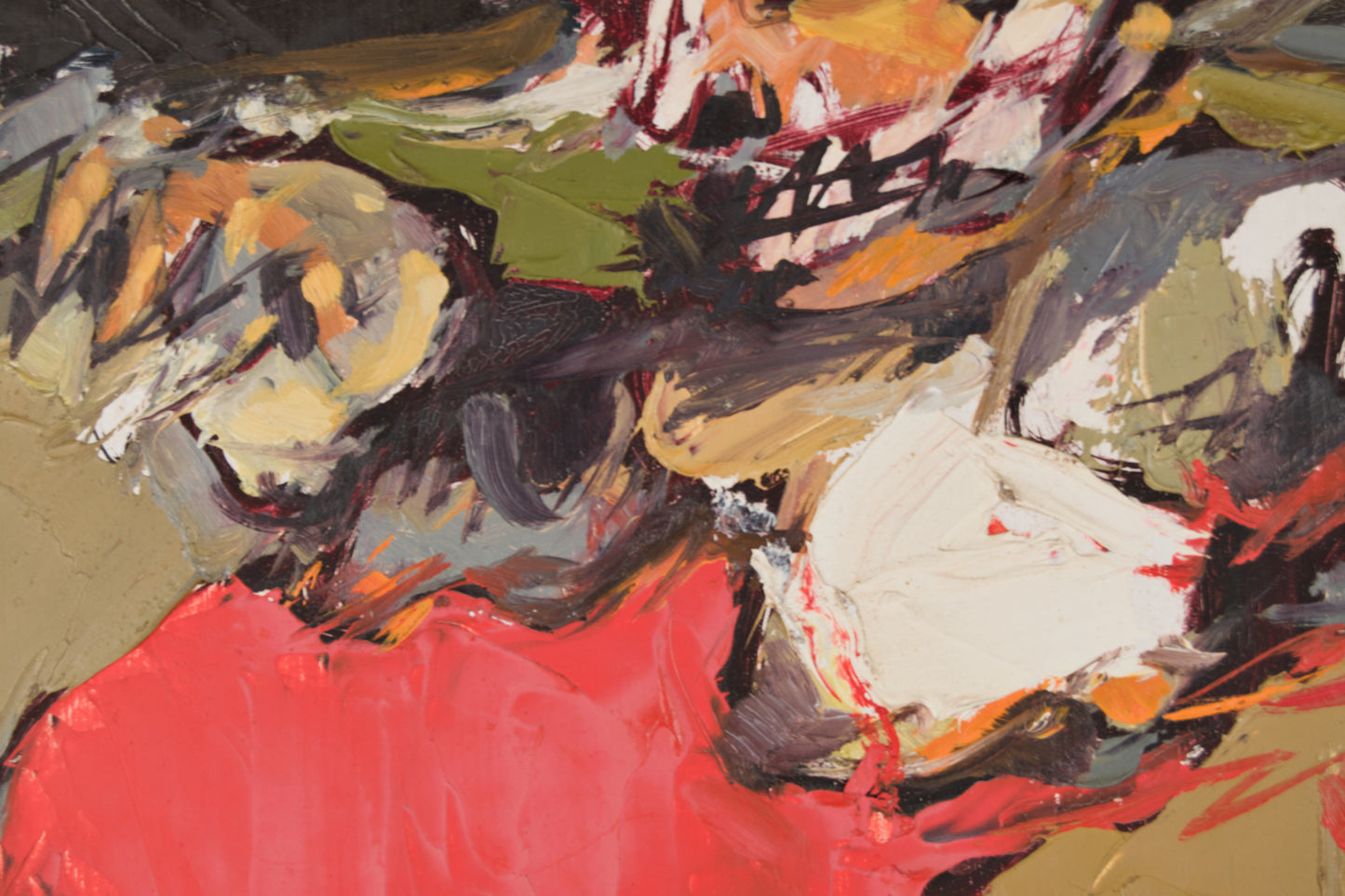 JOSÉ MANUEL LEGAZPI | ABSTRAKTE MATERIEKOMPOSITION IN GELB UND ROT | INFORMALISMUS | ACRYL AUF KARTON