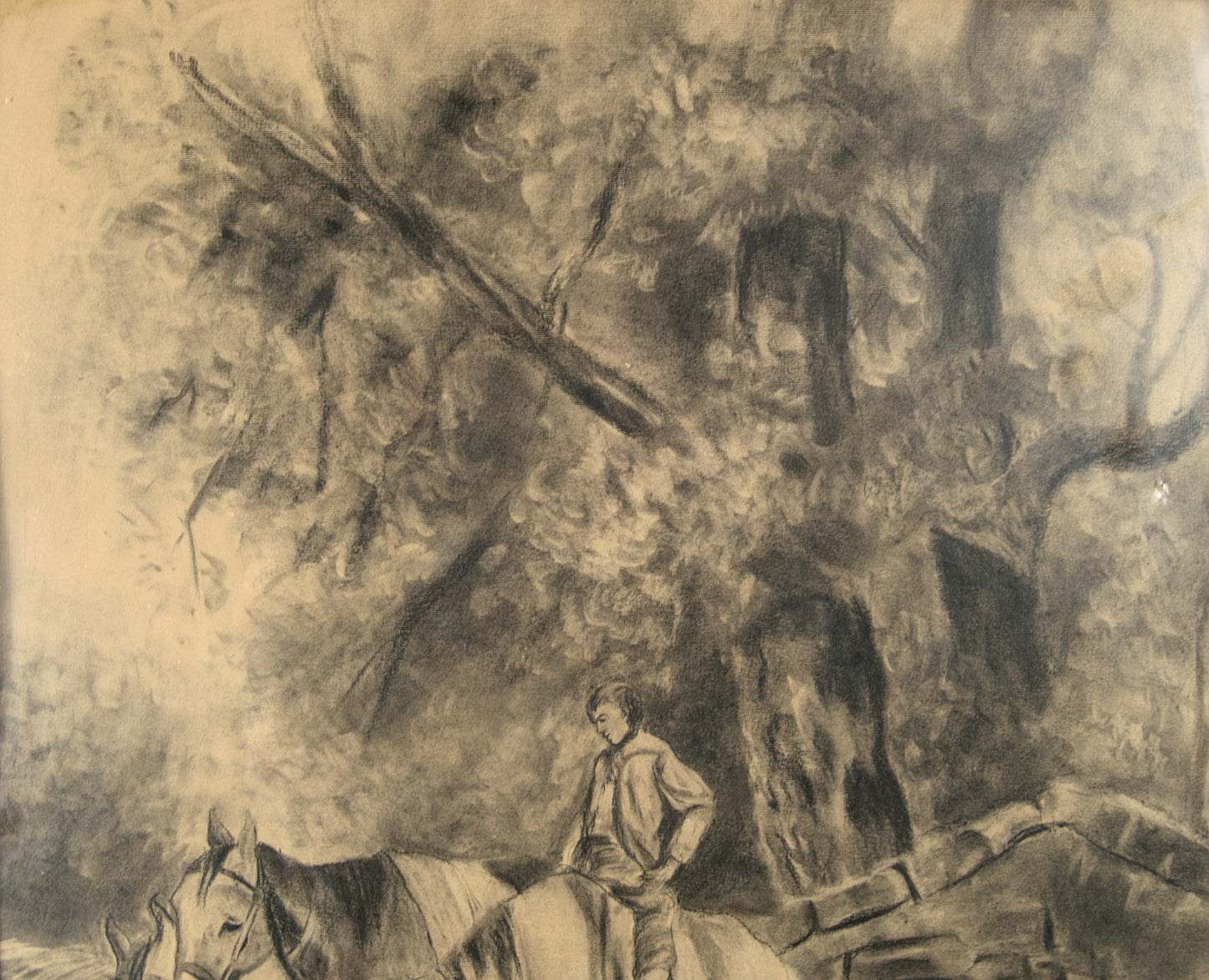 Atribuido a Celestí Galcerán i Carrer | Paisaje Pastoral de Gran Formato | Dibujo Museístico a Carboncillo