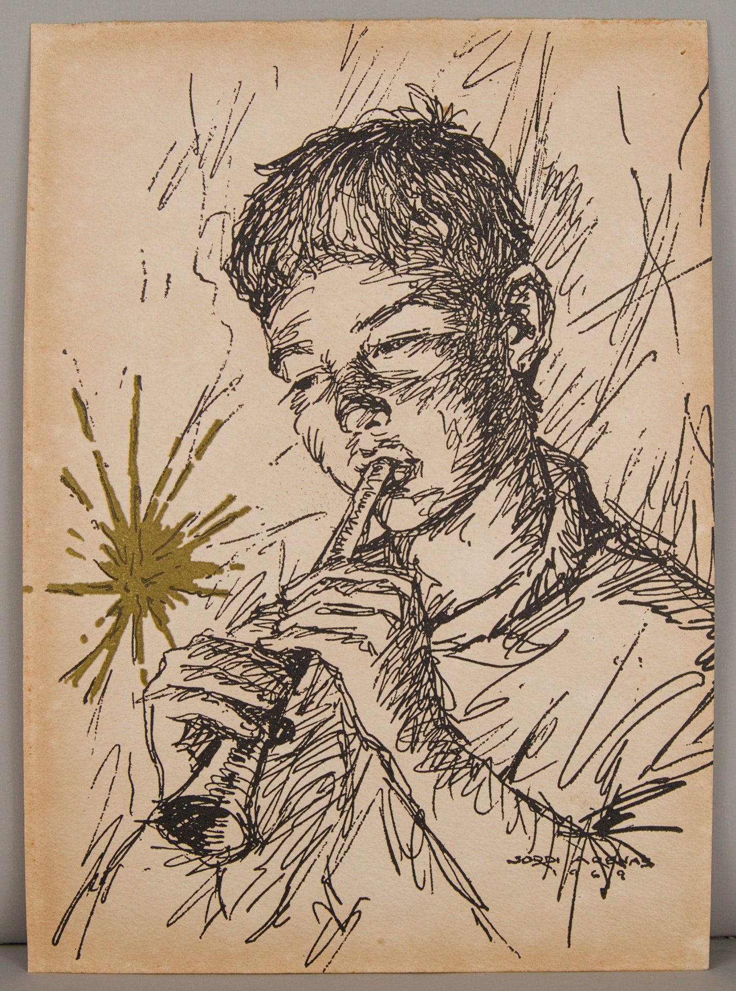 JORDI ARENAS | EL SONIDO DE LA LUZ (JOVEN MÚSICO) | TINTA ORIGINAL Y PIGMENTO | EXPRESIONISMO CATALÁN