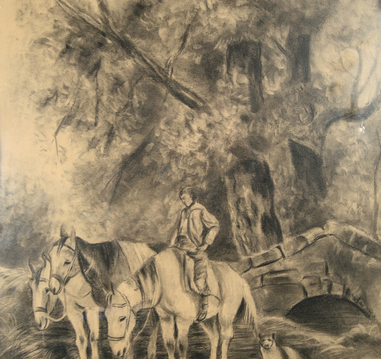 Atribuido a Celestí Galcerán i Carrer | Paisaje Pastoral de Gran Formato | Dibujo Museístico a Carboncillo