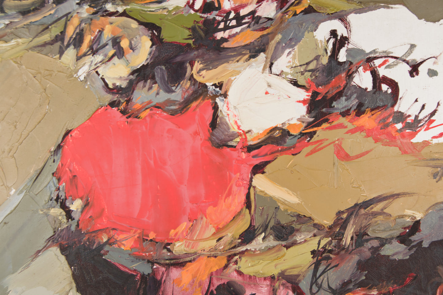 JOSÉ MANUEL LEGAZPI | ABSTRAKTE MATERIEKOMPOSITION IN GELB UND ROT | INFORMALISMUS | ACRYL AUF KARTON